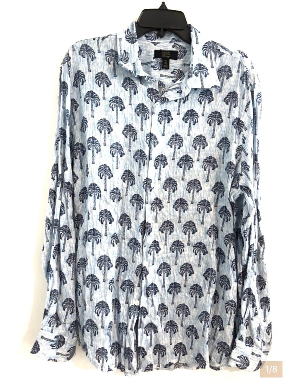 LINEN Club Room Luxury Size XL Light Blue Button-Down with Navy Palm Print
